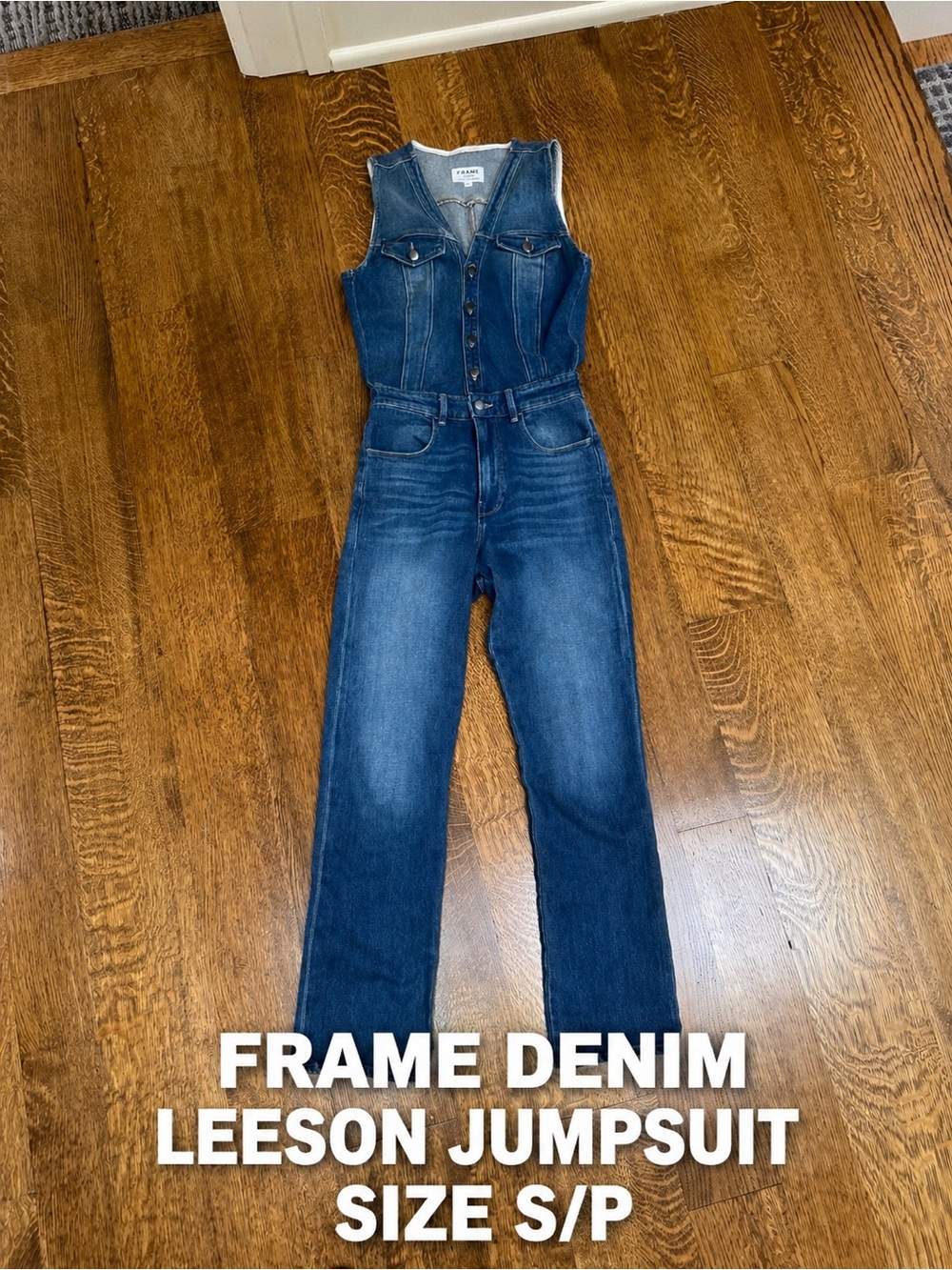 FRAME Denim Leeson Sleeveless Jumpsuit Size Small Button Front Jean Jumpsuit